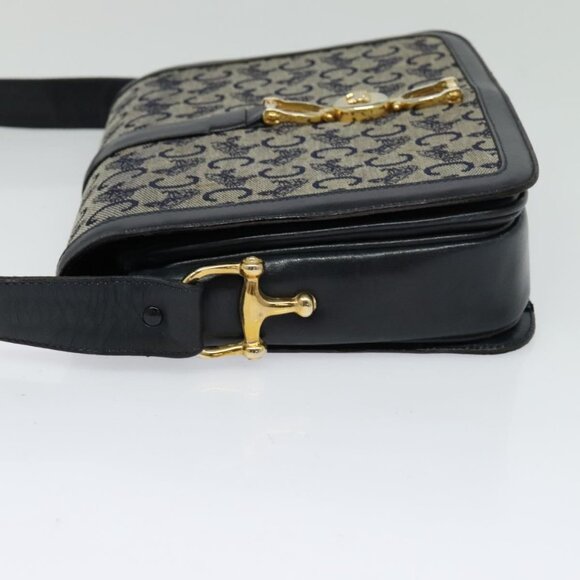CELINE C Sulky Shoulder Bag Canvas Navy Gold Auth BD1174 - Picture 4 of 16